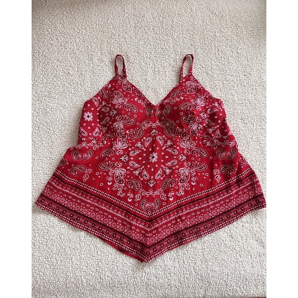 No Boundaries Other - No Boundaries Red Paisley Bandana Top 3X Y2K Boho Festival Summer Casual Chic